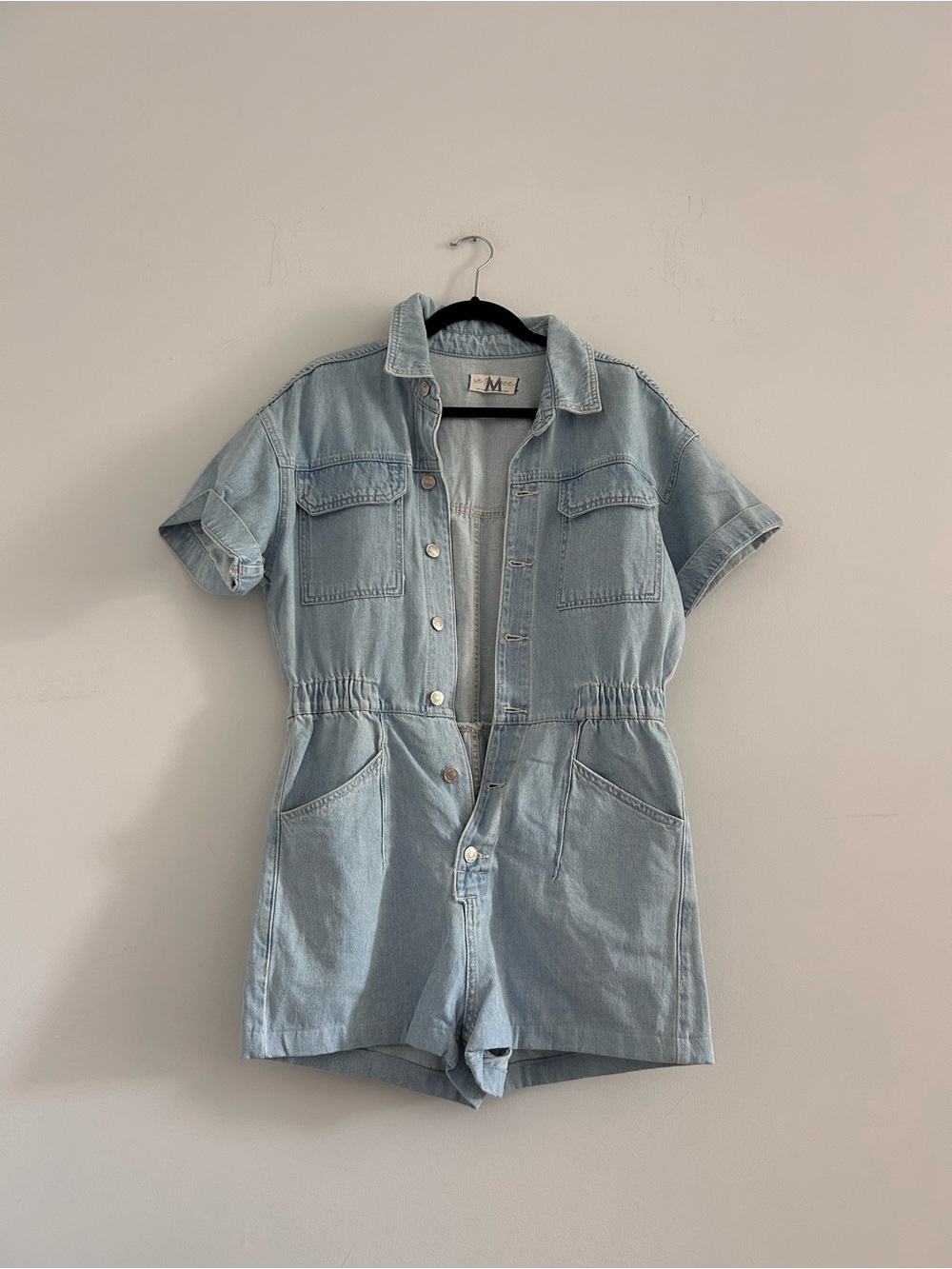 Free People Light Blue Denim Romper